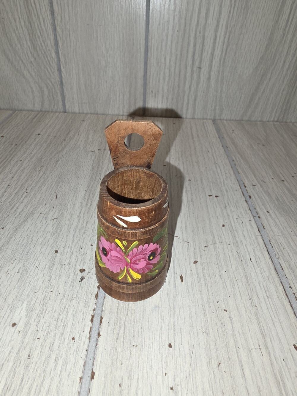 Vtg Handpainted Mini Wooden Milk Churn Toothpick Holder German Schwaarzwalduhren